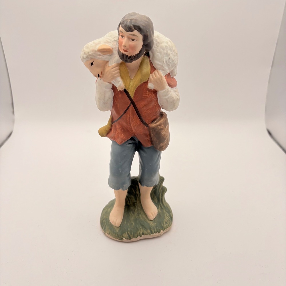 Vintage Homco Shepherd with Lamb Porcelain Nativity Decor 5209